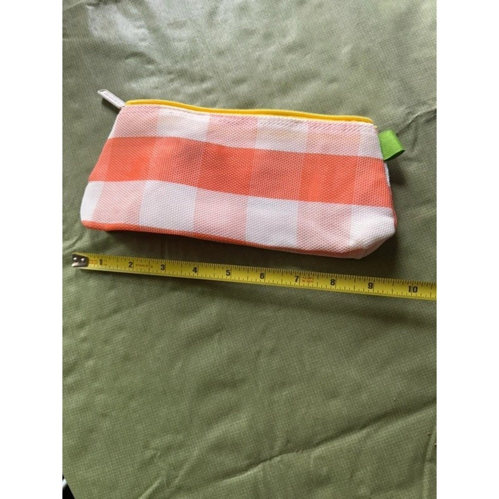 Orange Gingham Mesh Cosmetic Pouch Pencil Pouch Dorm Organizer